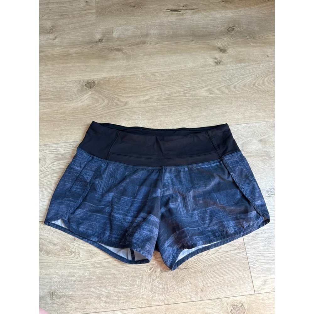 Lululemon Run Times Short 3.5" Blue Black Abstract Print Running Shorts size 4